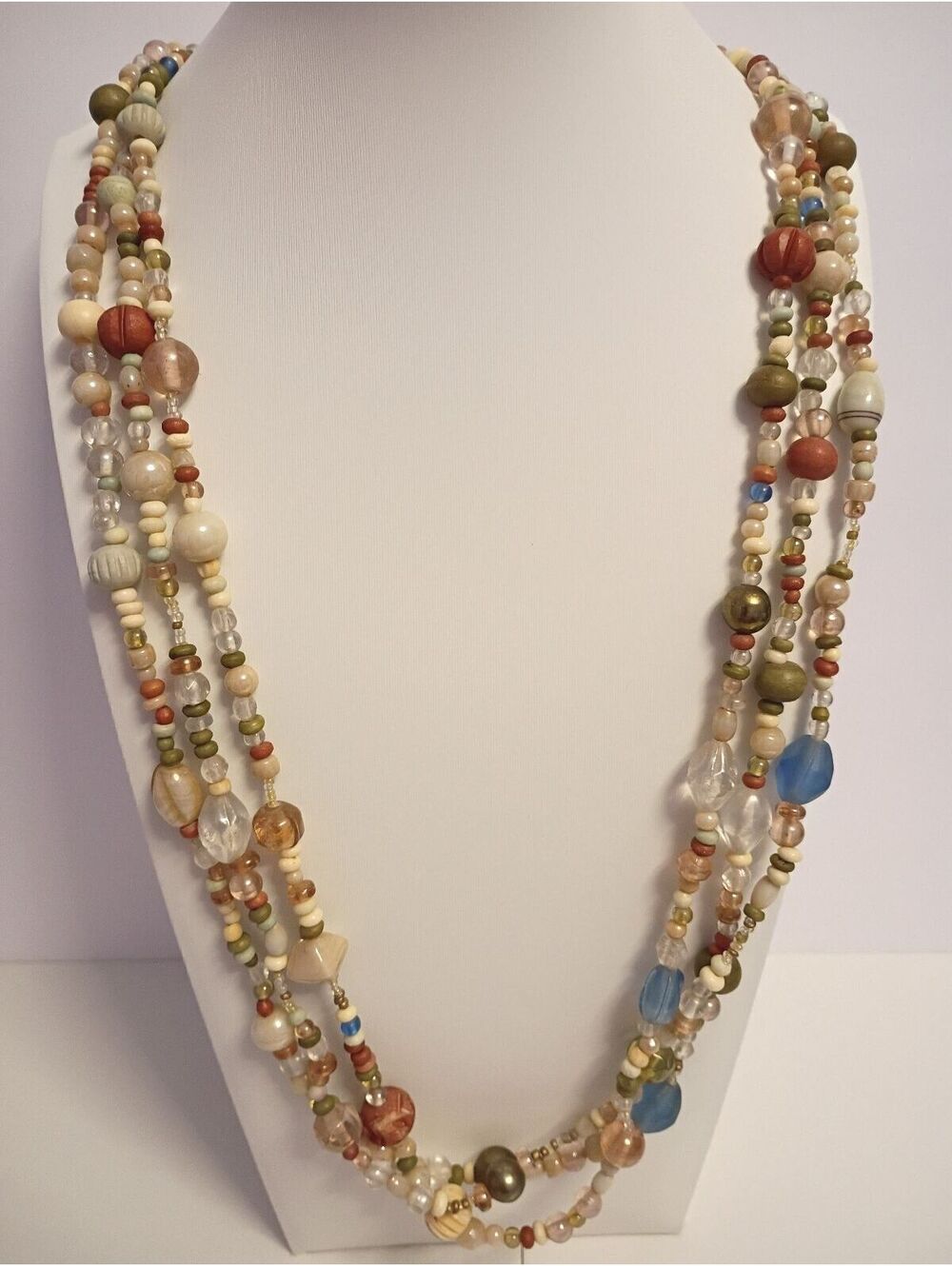 Vintage Beautiful Versatile Necklace, Triple Strand Multi Colors of Glass Beads